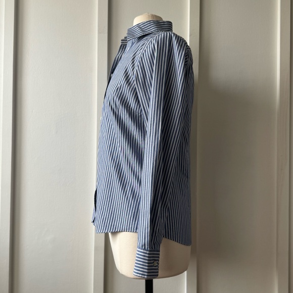 Lands’ End Blue & White Stripe Button-Down Shirt – Size 8 - Picture 2 of 10